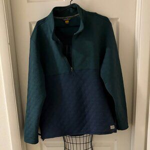 Eddie Bauer XL Mock Neck Quilted  1/4 Zip Blue/Green Pullover Gently Used Preppy